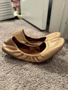Lucky Brand Gold Leather Elastic Ballet Flats